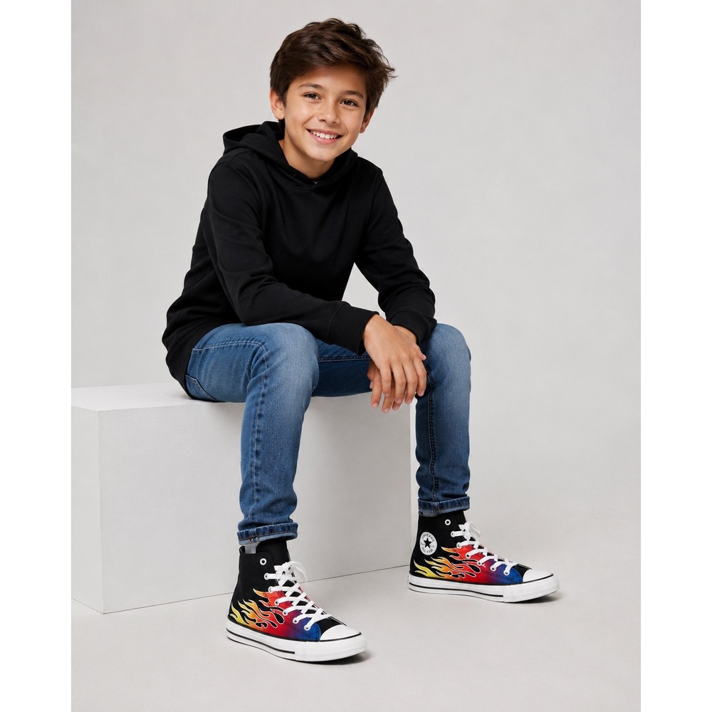 Converse Chuck Taylor All Star Hi Flame Print Black High Top Sneakers Kids US/5